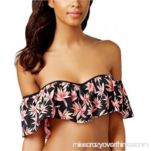 Hula Honey Women's Paradise Falls Tropical Print Bikini Top Black Pink B079MWQCSP